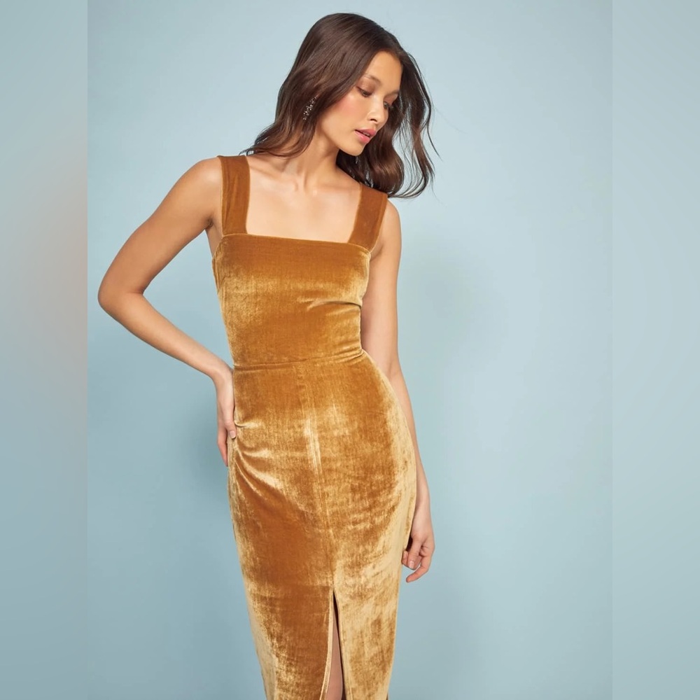 Reformation Emira Midi Dress - Gold Velvet